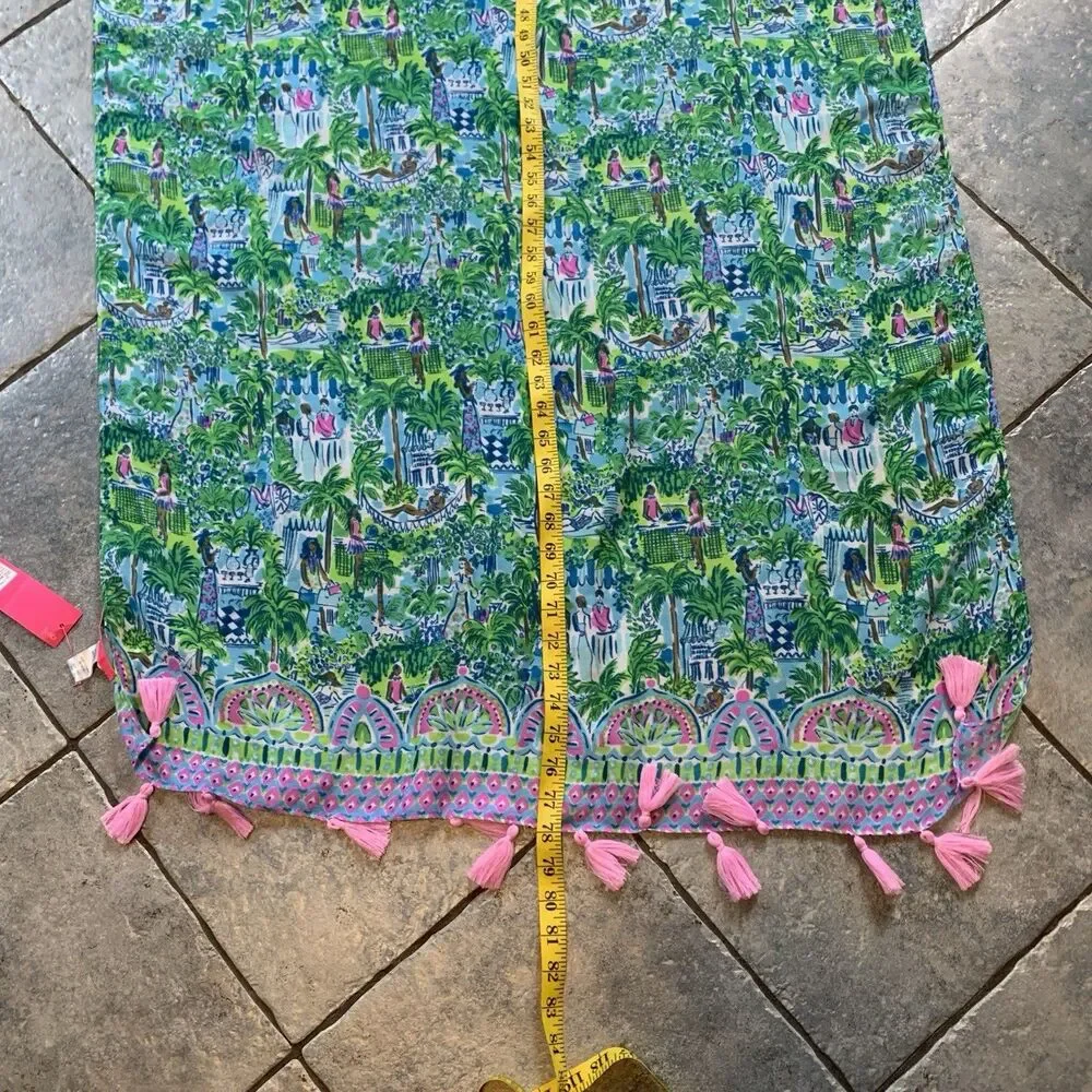 Lilly Pulitzer Resort Scarf Multicolor Sprout Green One Size Tassle Pink Beach